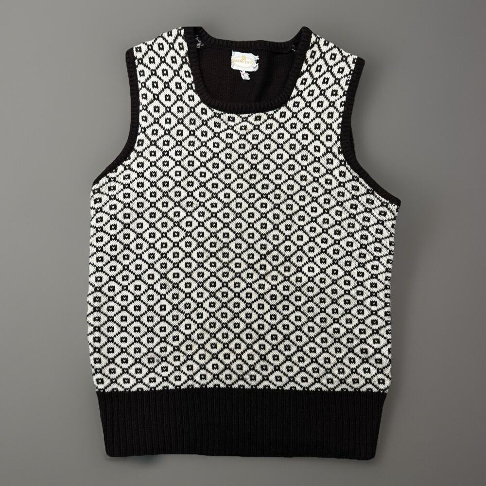 Vintage Mervyn's Sweater Vest Mens M Brown Cream Geometric Knit -949